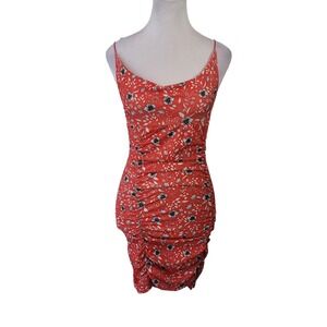 Nasty Gal Red Floral Ruched‎ Bodycon Mini Dress Cowl Neck Sleeveless EST Size S